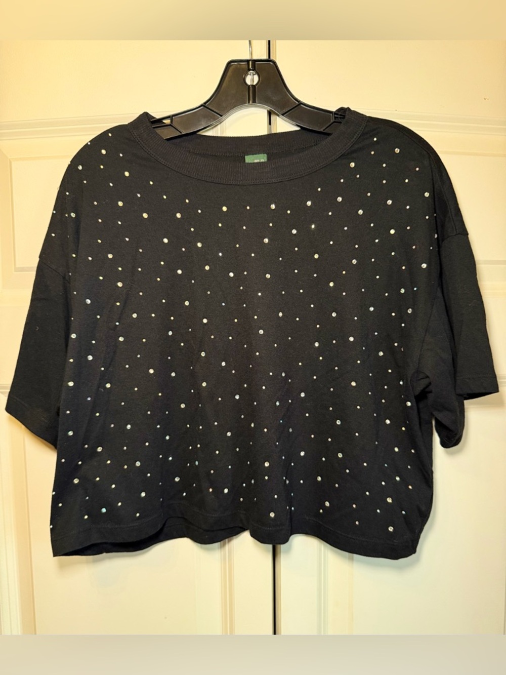 Black Cropped Tee with Iridescent Studs from Wild Fable